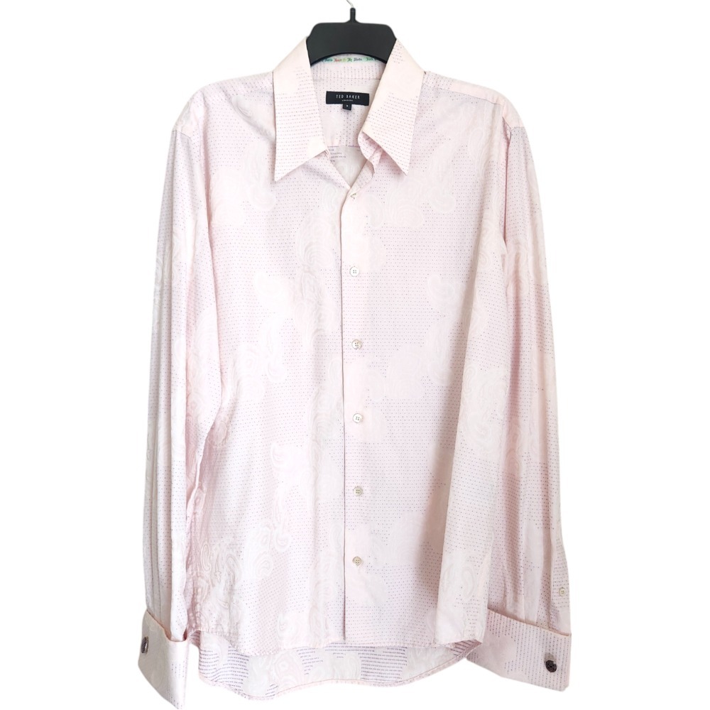 Ted Baker French Cuff Jacquard Dress Shirt‎ Men's Size 3 (15.5 in) Pink
